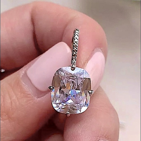 NEW WHITE GOLD FILLED PRINCESS CUT DIAMOND ZIRCON EARRINGS - Picture 3 of 12